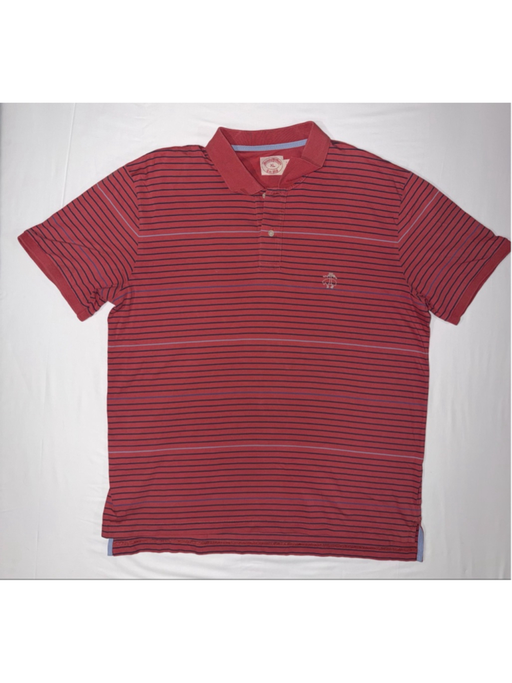 Brooks Brothers Men XL Salmon Stripe Polo Shirt Short Sleeve Golden Fleece